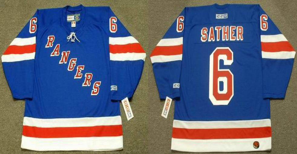 2019 Men New York Rangers 6 Sather blue CCM NHL jerseys